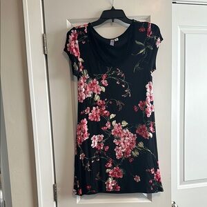 Floral Black Dress with Pink Accents